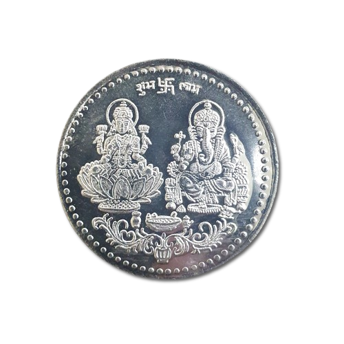 Laxmi Ganesh Ji Engraved Silver Coin – 999 Purity, BIS Hallmark Certified