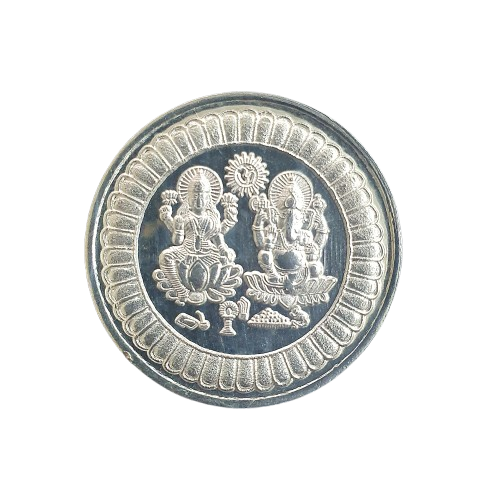 Laxmi Ganesh Ji Engraved Silver Coin – 999 Purity, BIS Hallmark Certified