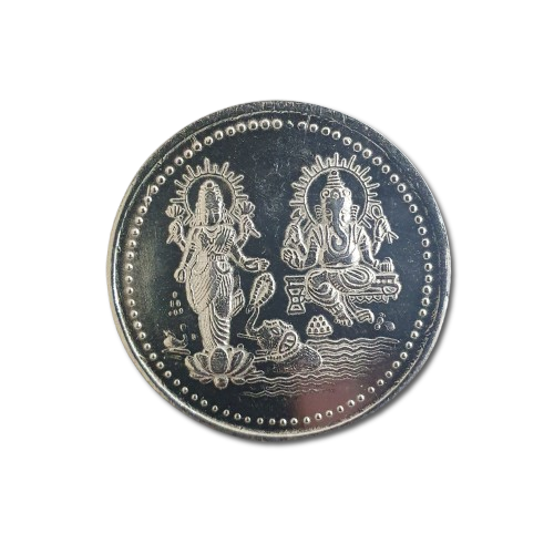 Laxmi Ganesh Ji Engraved Silver Coin – 999 Purity, BIS Hallmark Certified