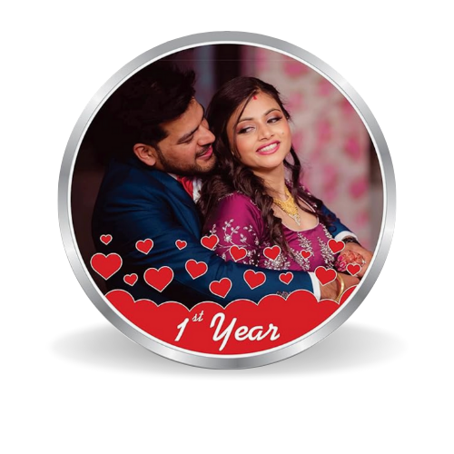 Happy Anniversary Coloured Silver Coin – 999 Purity, BIS Hallmark, Fade-Resistant Design