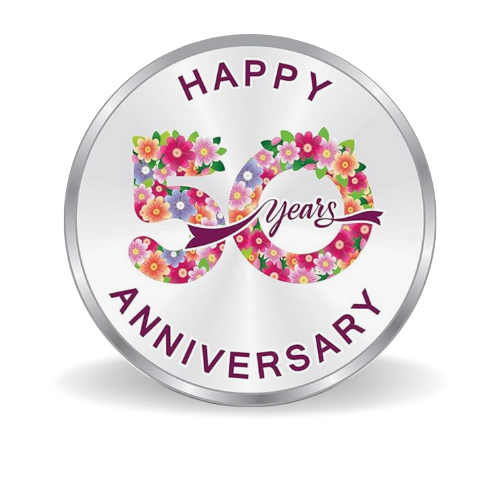Happy 50th Anniversary Coloured Silver Coin – 999 Purity, BIS Hallmark, Fade-Resistant Design