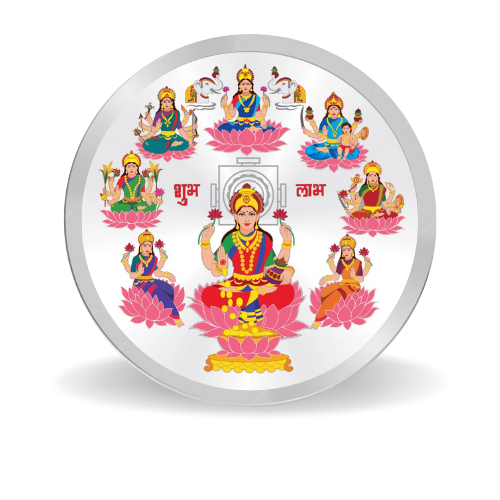 Laxmi Ji Coloured Silver Coin – 999 Purity, BIS Hallmark, Fade-Resistant Design
