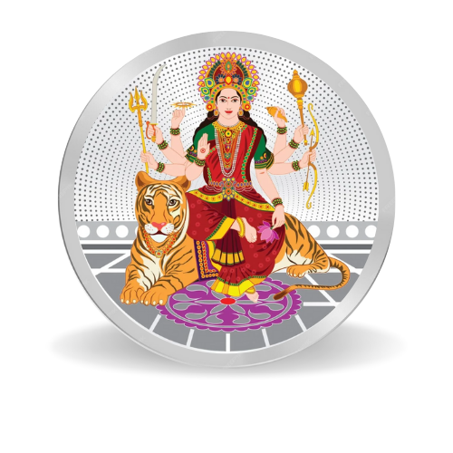 Sherawali Mata Coloured Silver Coin – 999 Purity, BIS Hallmark, Fade-Resistant Design