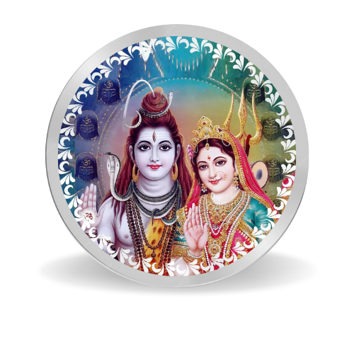 Shiv Parvati Coloured Silver Coin – 999 Purity, BIS Hallmark, Fade-Resistant Design