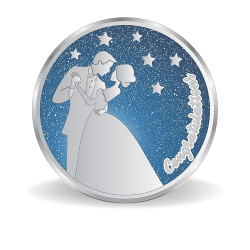 Happy Wedding Coloured Silver Coin – 999 Purity, BIS Hallmark, Fade-Resistant Design