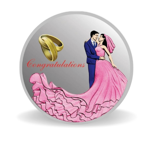 Happy Engagement Coloured Silver Coin – 999 Purity, BIS Hallmark, Fade-Resistant Design