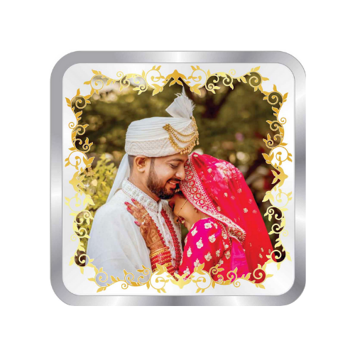 Newly Married Couple Coloured Square Silver Coin – 999 Purity, BIS Hallmark, Fade-Resistant Design